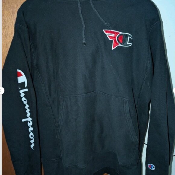 Champion X FaZe Clan Mens Medium Black Pullover Gamer Rare Reverse Weave Hoodie - Picture 1 of 5